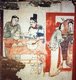 China: People preparing for a feast in a mural in the tomb of Zhang Shigu, Xuanhua, Hebei, Liao Dynasty (1093-1117).