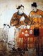 China: Man, woman and child preparing tea in a mural in the tomb of Zhang Gongyou, Xuanhua, Hebei, Liao Dynasty (1093-1117).