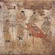China: Musicians and a lady feasting in a mural in the tomb of Han Shixun, Xuanhua, Hebei, Liao Dynasty (1093-1117).