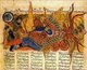 Isfandiyar, son of Gushtasp (the 5th Kayanian King) Battles Simurgh, the Fantastic Bird. From the Shah-nama (Book of Kings) the Epic of Medieval Persia by Firdawsi, a 10th century poet. Shiraz, 1330.<br/><br/>

The Shahnameh or Shah-nama is an enormous poetic opus written by the Persian poet Ferdowsi around 1000 CE and is the national epic of the cultural sphere of Greater Persia. Consisting of some 60,000 verses, the Shahnameh tells the mythical and historical past of (Greater) Iran from the creation of the world until the Islamic conquest of Persia in the 7th century.<br/><br/>

The work is of central importance in Persian culture, regarded as a literary masterpiece, and definitive of ethno-national cultural identity of Iran. It is also important to the contemporary adherents of Zoroastrianism, in that it traces the historical links between the beginnings of the religion with the death of the last Zoroastrian ruler of Persia during the Muslim conquest.