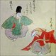 Japan: Sarugaku (left) and Dengaku (right) performers. Watercolour, c.18th century.